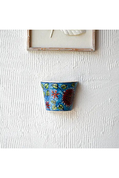 Generic Ceramic Wall Plant Holder with Blue and Red Decorations