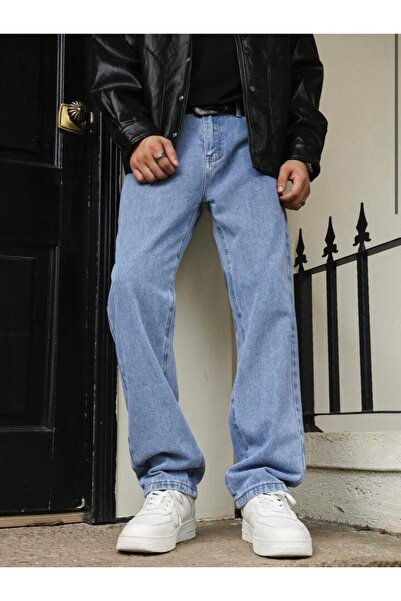 oraystore Men's Light Blue Straight Fit Jean Trousers Relaxed Cut Straight Le...