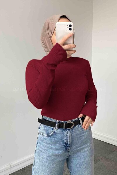 lamelif Turtleneck Ribbed Body Burgundy