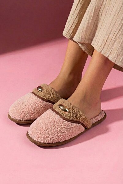 FUGA MODA Evelis Beige Mink Towel Textured House Slippers with Drop Accessories