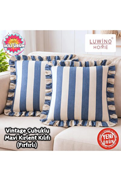 LUWİNO HOME Throw Pillow Cover Ruffled Linen Vintage Stick Series 42 X 42 cm ...