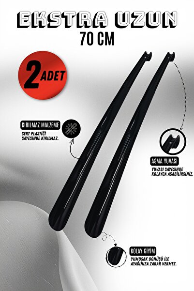 Onur 2 Adet - Siyah 70 Cm Ayakkabı Çekeceği | Sert Plastik Asılabilir Çekecek...