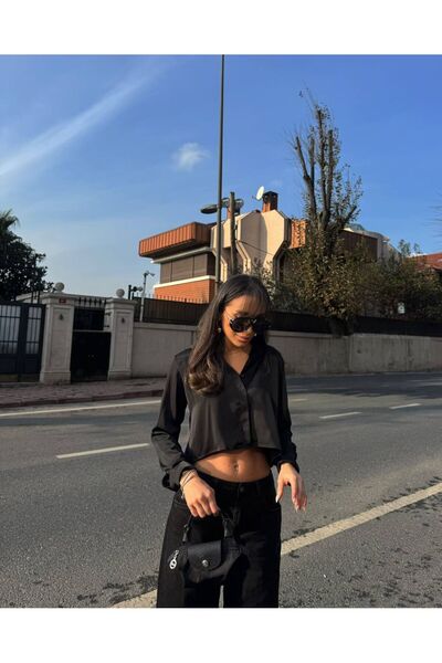 eBaa fashıon SATEN KISA CROP GÖMLEK