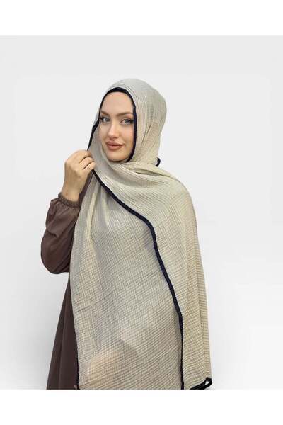 levamor eşarp şal LEVAMOR Müslin Biye Detaylı Kaymaz Dokulu Büyük Boy Şal Bej...