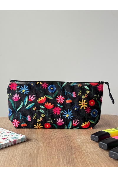 pamukcanta Çiçek Desenli Kalemlik Yıkanabilir 22x12 Ölçülerinde Körüklü Makya...