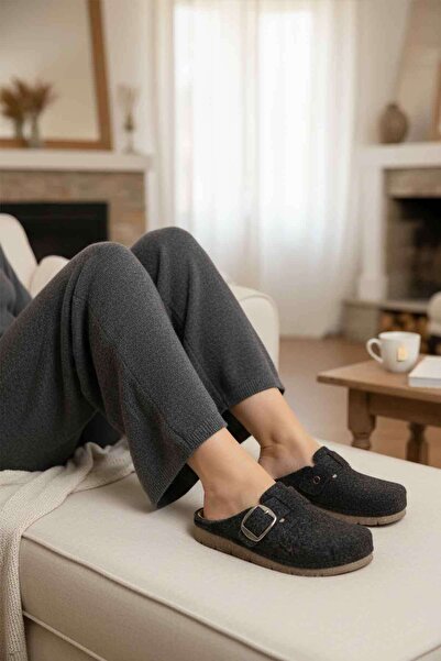 AYAKMOD K-117.005 Ανατομικές Μαύρες Γυναικείες Παντόφλες από Τσόχα