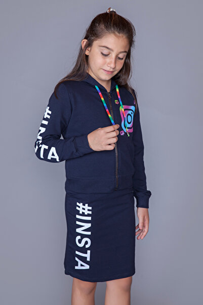 Toontoy Girl's 2-Piece Set Printed Hooded Zipper Sweatshirt & Basic Pencil Sk...