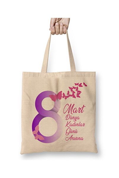 Toyaso 8 March International Women's Day 02 White Cloth Bag Long Handle Shopp...