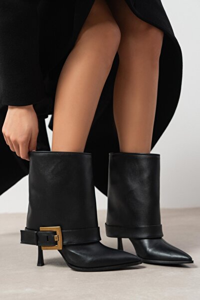 NİŞANTAŞI SHOES Hend Black Matte Ankle Boots with Buckle Detail and Pointed T...