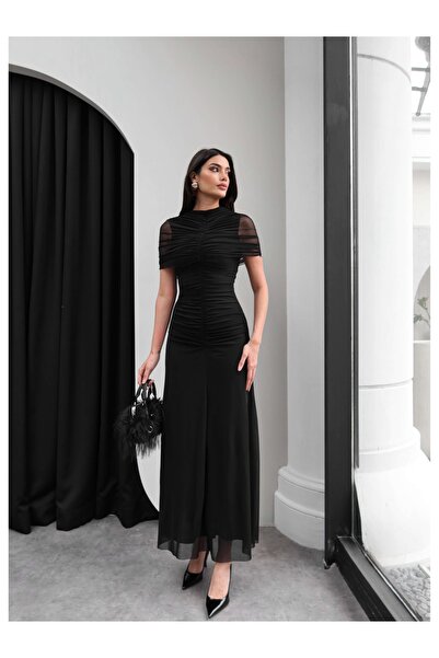 ESRAHELVACI Neck and Waist Gathered Tulle Dress