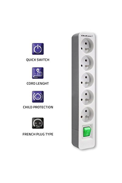 Qoltec Power strip 5 sockets, 1.8m
