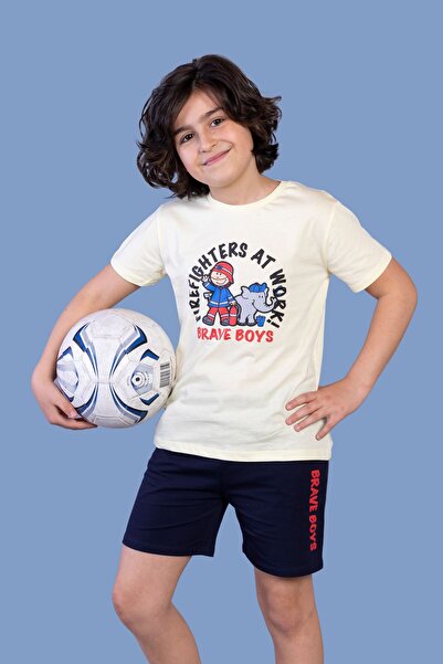 Toontoy Boys' 2-Piece Set: Printed Crew Neck T-Shirt & Elastic Waist Pocket S...