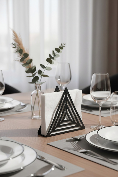 Işıl Concept Modern Napkin Holder, Triangular Metal Napkin Holder, Decorative Tabletop Black Napkin Holder