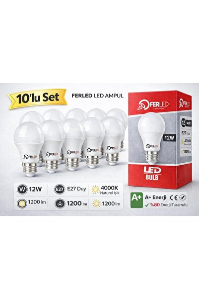 Ferled 12W LED Ampul Naturel Işık Renk 4000K E27 – Güçlü Işık, Enerji Tasarru...