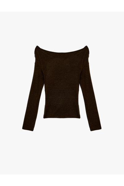 Koton Wool Blend Slim Fit Long Sleeve Double Breasted Drape Collar Open Shoulder Blouse