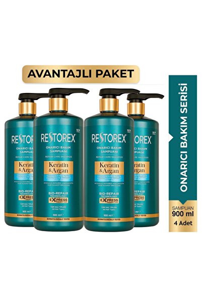 Restorex Keratin&Argan Onarıcı Bakım Şampuanı 900 ml 4 ADET