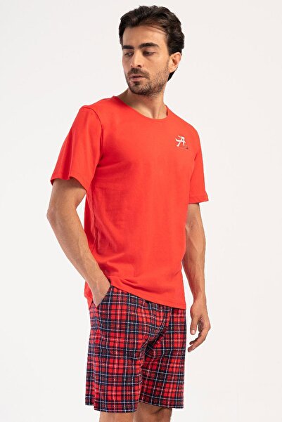 VİENETTA طقم بيجامة رجالي بأكمام قصيرة وشورت بنقشة زهرة الرمان طقم بيجامة بنق...