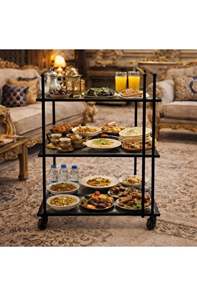 terndat A food serving cart consisting of 3 transparent glass tiers