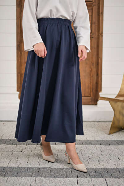 LOCCO Women's Elastic Waist Scuba Skirt Navy Blue