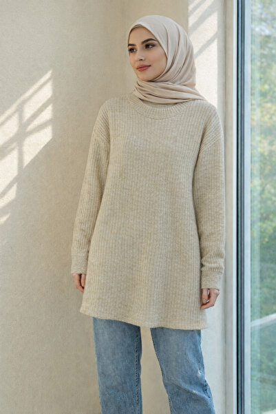 Kirazgym Ribbed Long Knit Sweater - Stone