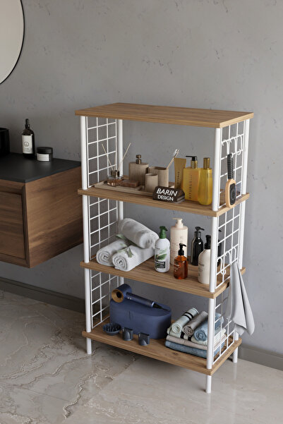 BARIN DESIGN 4 Katlı Çevir Kur Beyaz Metal Telli Banyo Rafı |Çok Amaçlı Düzen...