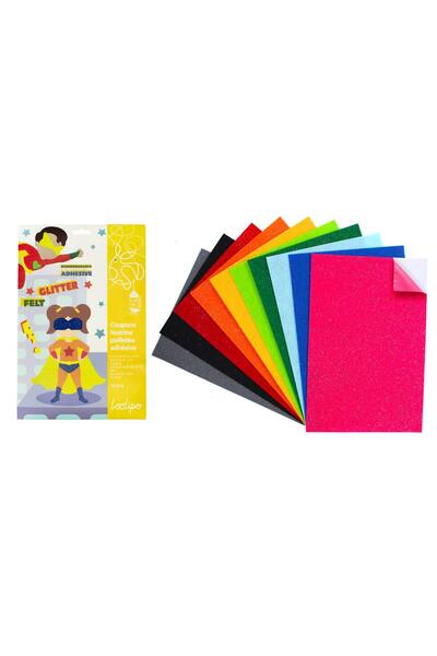 Loolipo Adhesive glitter felt - 10 assorted colors, 20 x 30 cm