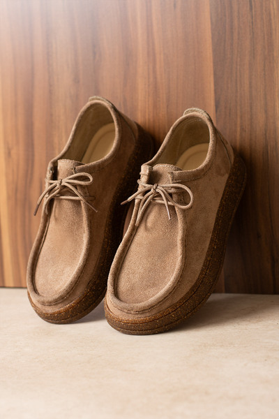 guijarro Women's Suede Lace-Up Casual Shoes Lightweight Cork Sole Oxford