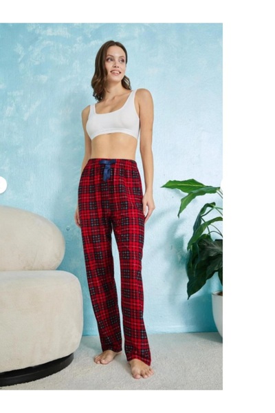Livik Γυναικείο παντελόνι πιτζάμας σουέντ καρό σε μεγάλο μέγεθος