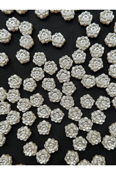 Bijumix Aksesuar 20 Adet 15 mm Beyaz Sedefli Çiçek Akrilik Boncuk – Plastik T...