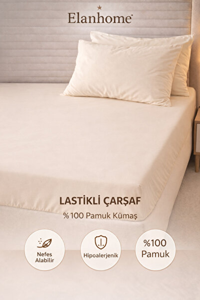 Home Elanhome krem %100 pamuk tek kişilik lastikli çarşaf + 1 adet yastık kılıf