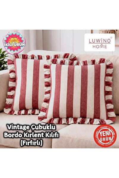 LUWİNO HOME Husă de pernă cu volane din in, seria Vintage Stick, 42 x 42 cm (...