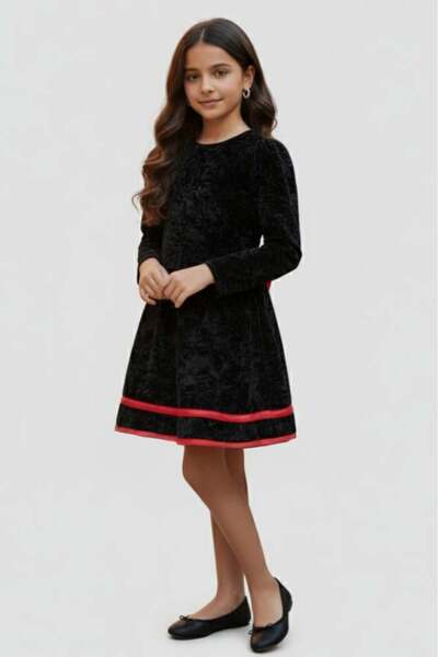 Alesaei-mondo tondo فستان بناتي سهرات اسود شتوي |S01222