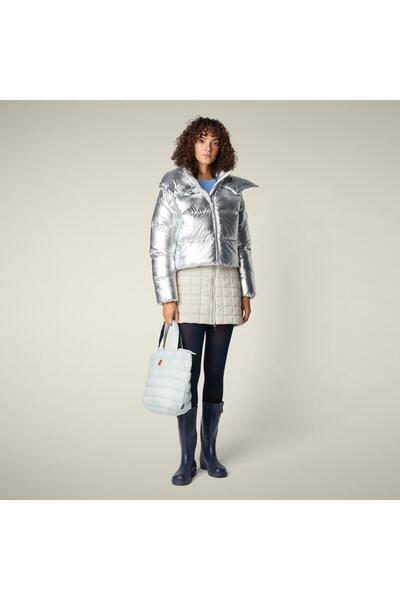 SAVE THE DUCK Kadın Crop Parlak Mont Gümüş - Giselle