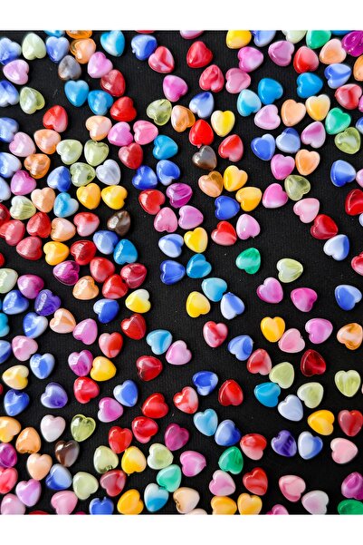 Bijumix Aksesuar 100 Adet Karışık Renk Plastik Akrilik Kalp Boncuk – 9 mm Tak...