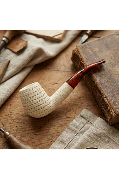 Altınışık Lületaşı El Oyması Lületaşı Nokta Motifli 9mm Filtreli Pipo, Akrili...