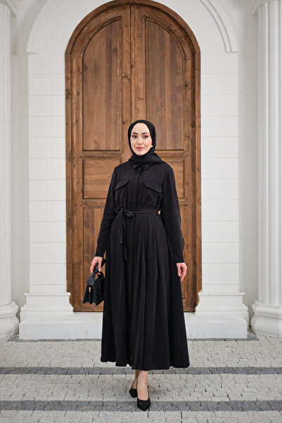 LOCCO Women's Belted Detail Shirt Dress Black