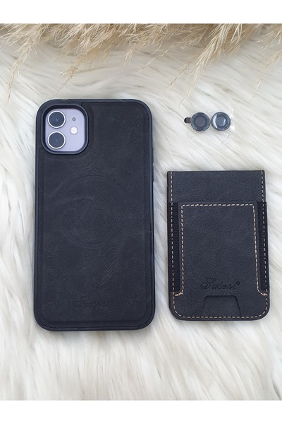 ZB Aksesuarda Moda İPHONE 12 Uyumlu Lens Hediyeli Standlı Cüzdanlı Deri Magsa...