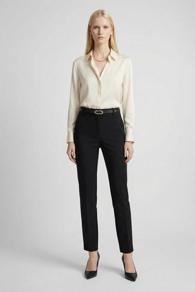 Rays 8404A Pantaloni cu talie înaltă și curea, croială în V, negri