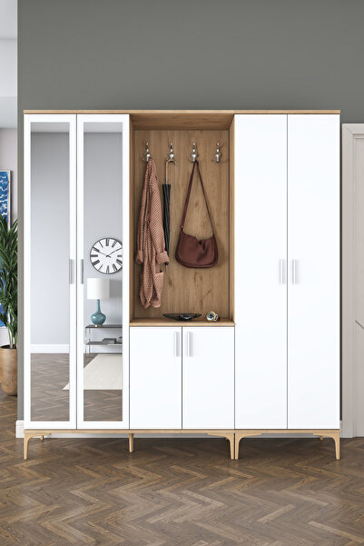 Rani Mobilya Rani EA154 Modern Aynalı Raflı Askılı Portmanto Ayakkabılık Vest...