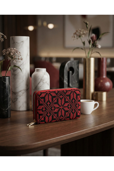 Zaytoon Φιλιστινιανό Παραδοσιακό Κόκκινο Κεντημένο Γυναικείο Μεγάλο Πορτοφόλι...