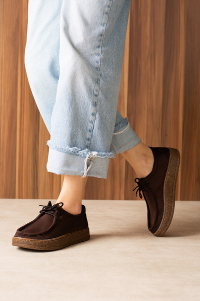 guijarro Women's Suede Lace-Up Casual Shoes Lightweight Cork Sole Oxford