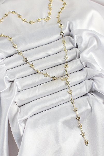 Skygo قلادة نسائية على شكل حرف Y من النحاس باللون الذهبي المرصع بالنجوم