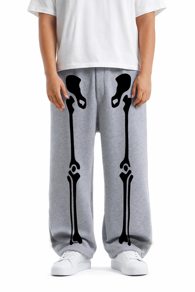 Sokak Butik Premium Skeleton Leg Wide Leg Men's Gray Sweatpants