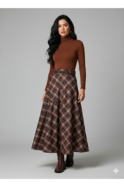 EFTELYABUTİK Ekose desenli A kesim Etek