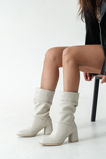 MARSEDO Women's Thick Heel Non-Slip Sole Bellows Boots Sophia Beige