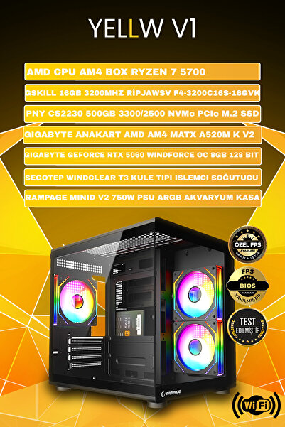 Gamers Arena YLLW V1 RTX 5060 RYZEN 7 5700 16 GB DDR4 512 GB SSD 750W OEM PAKET