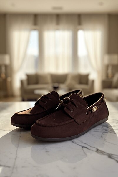 DURUNUN BUTİĞİ Laisla Brown Suede Beaded Detailed Ballerina Shoes