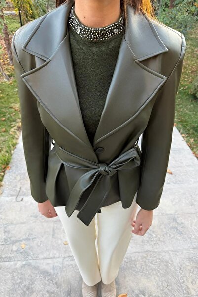 EMEL ERYILMAZ Taş Detaylı Haki Triko