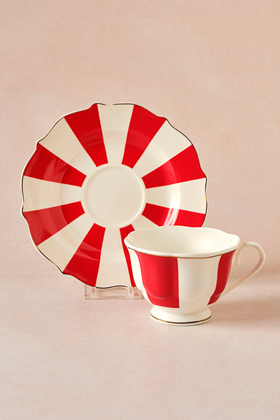 Karaca New Romantic Kalın Çizgili Çay Fincanı 220 ml Kırmızı