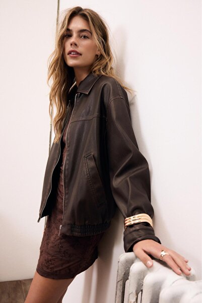 Stradivarius Oversize yıkanmış suni deri ceket